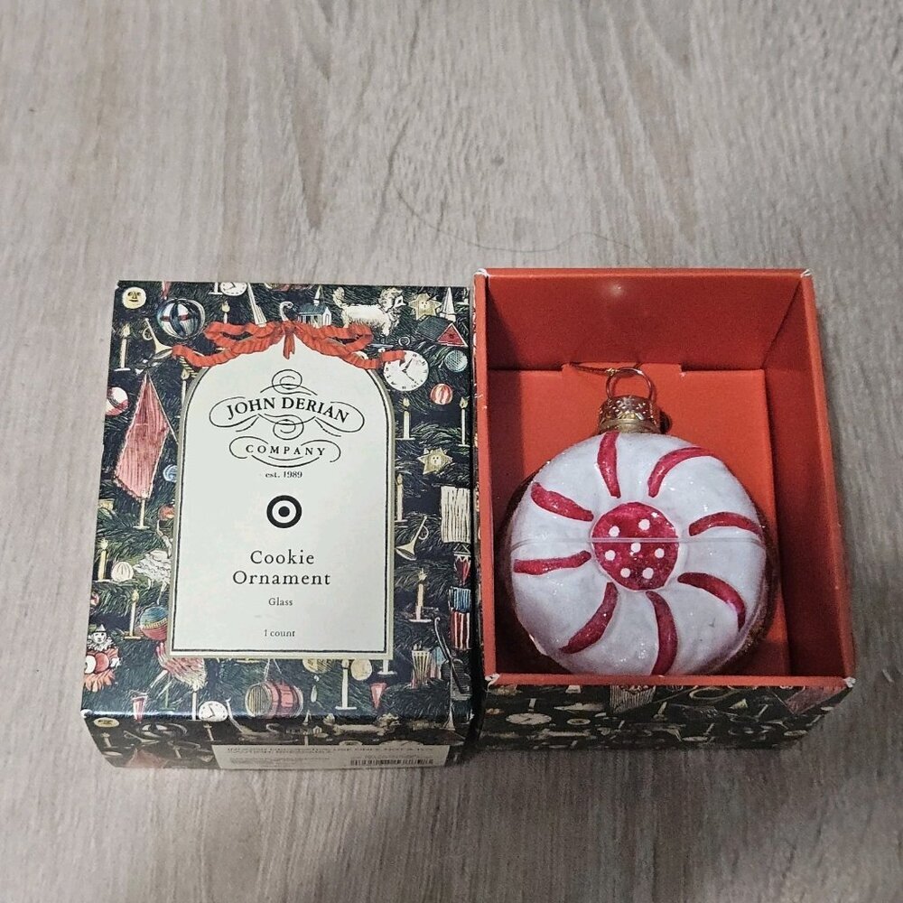 Target x John Derian Red White Cookie Glass Christmas Tree Ornament NEW Box